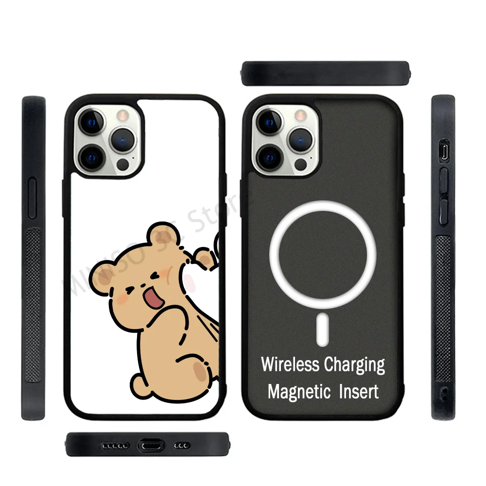 Funny Cartoon Pinch Butt Bear Rabbit Couple Phone Case Strong Magnetic For IPhone 15 14 13 Pro Max 11 12 Mini For Magsafe