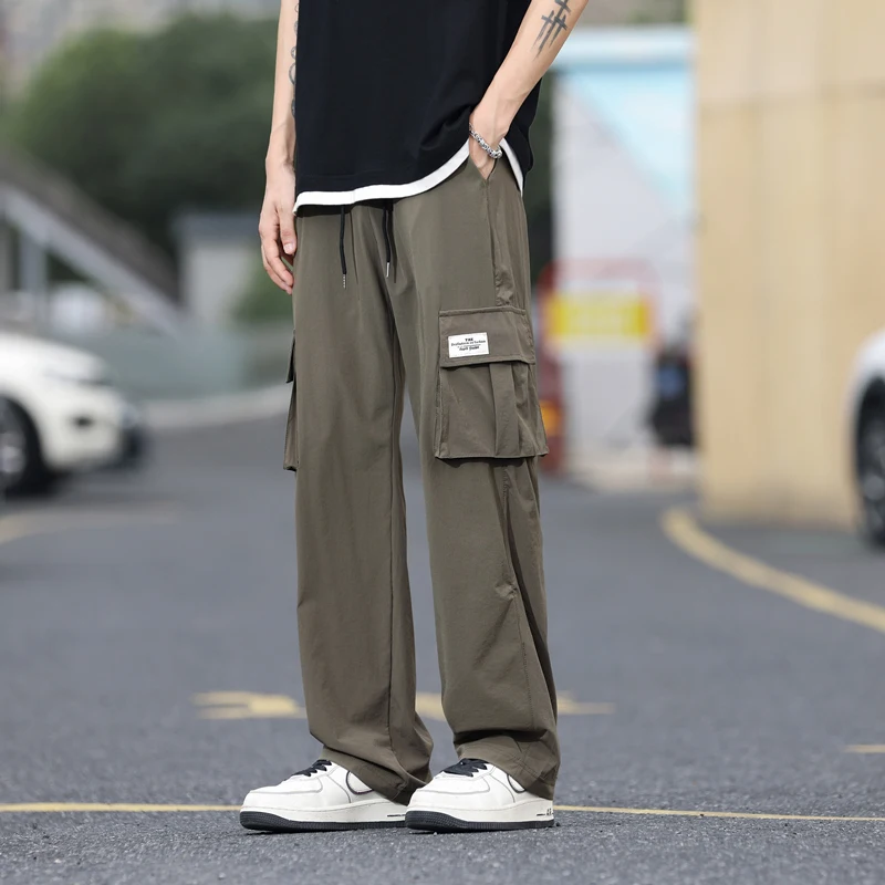 メンズラージポケットパンツ,ワイドレッグパンツ,バギー,カジュアル,韓国版,秋