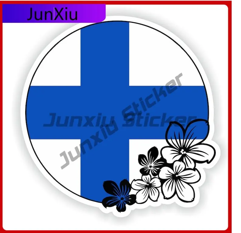 

Finland Round Flag Flower Sticker Personalized Stickers For Car Decoration Accessory Custom Pictures Waterproof Decals Bicycle