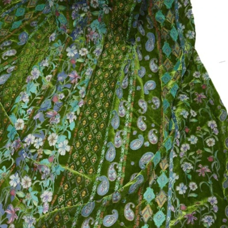 

1meter Green Color Brocade Velvet Jacquard Fabric Floral Pattern African Fabrics жаккардовая ткань for Sewing Dress Cheongsam