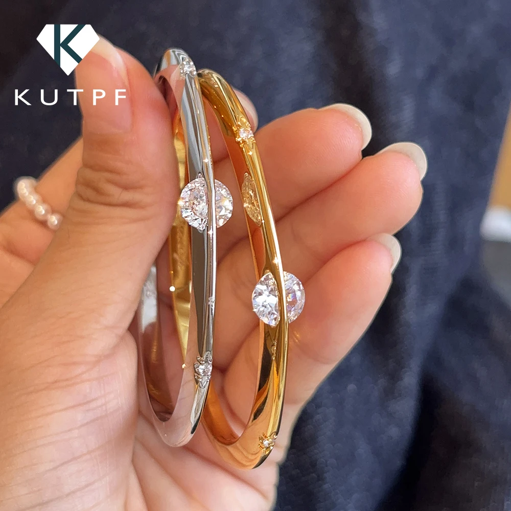 Planet Solitaire High Carbon Diamond Bracelet for Women 100% 925 Sterling Silver Plated 18K Gold Engagement Bangles Fine Jewelry