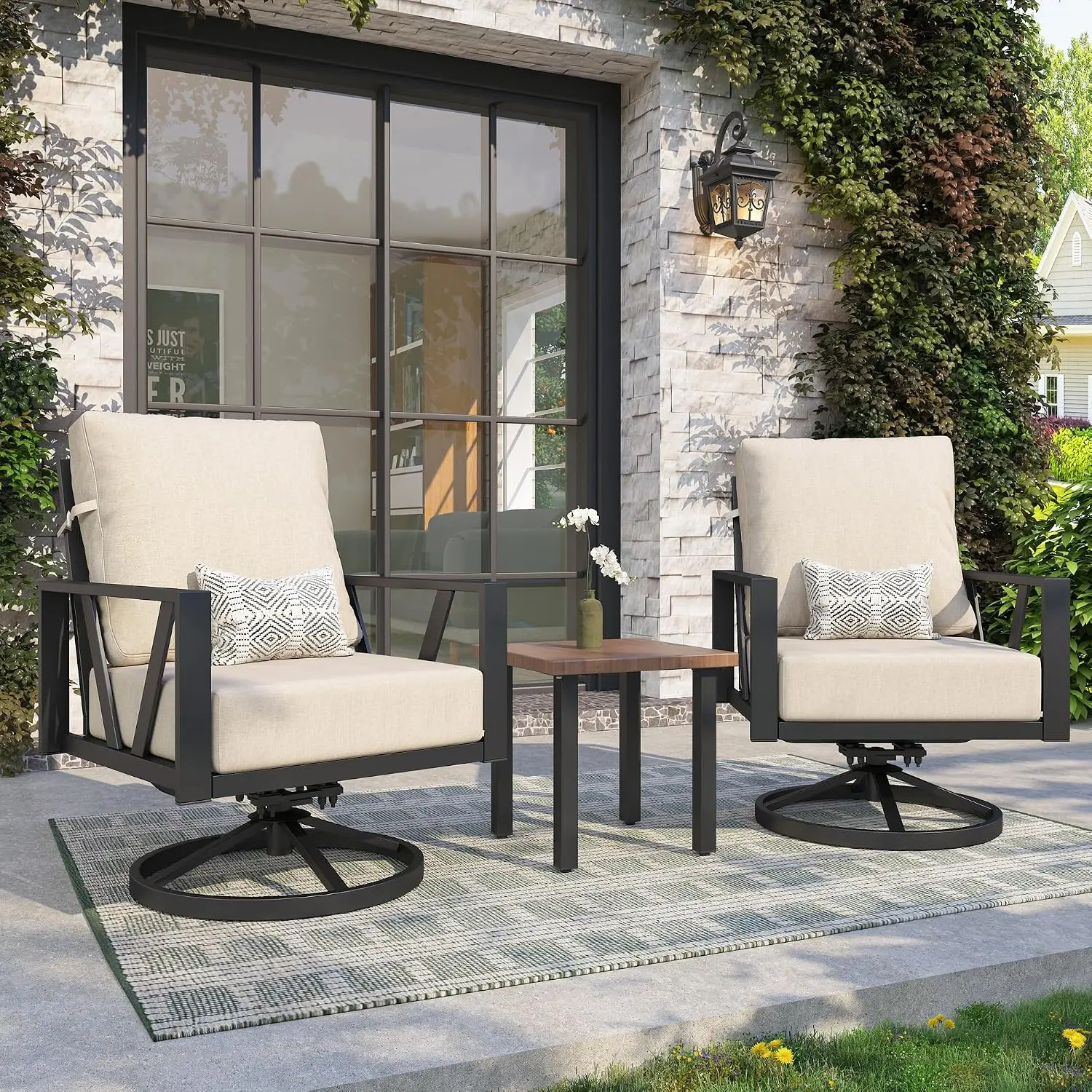 Patio Swivel Rocking Chairs Set of 2 with 6 Inch Cushion Beige, Customized