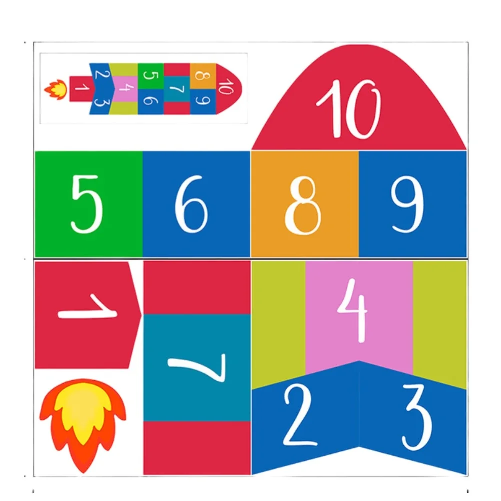 Rocket Themed For hopscotch Number Decals PVC Non Slip Floor Stickers for Room Play Area Wall Decoration 30cm 60cm