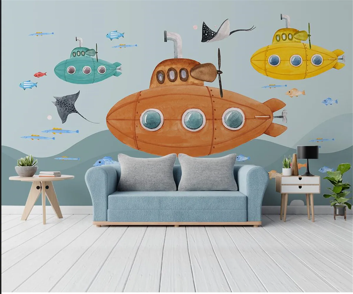 

Custom Any Size Mural Wallpaper 3D silk material cartoon underwater world Children's Room home decor Wall Painting