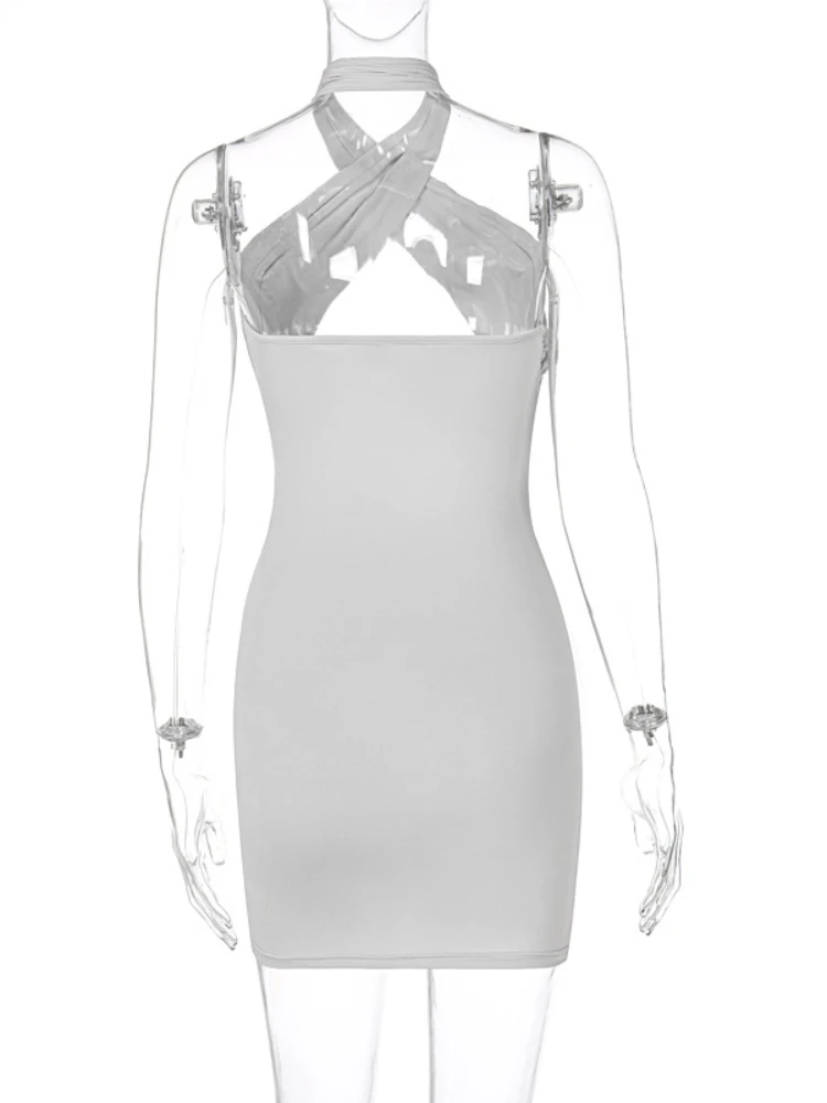 Mini robe dos nu à bandes croisées pour femmes, robe évidée, poitrine ronde, mince, tambour, sexy, club, fête, éducatif