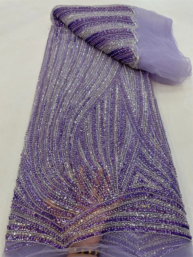 

Luxury African Heavy Beaded 2025 High Quality Nigerian Sequins With Pearl Lace French Tulle Lace Fabric For Party Dress Sewing