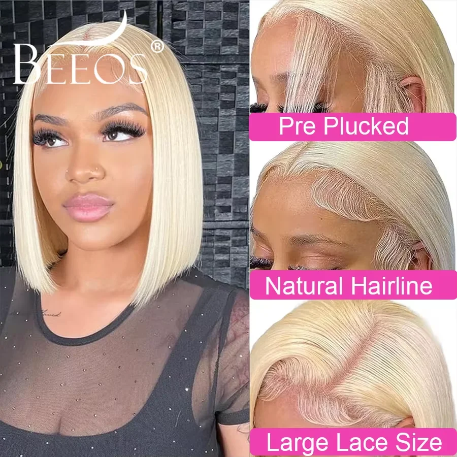 250% 613 Blonde Wigs Human Hair 13X6 Real HD Lace Full Frontal Wigs Pre Plucked Silk Straight Short Bob Wig For Women Remy Hair