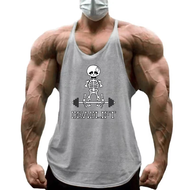 2026 Men Cotton Breathable Skeleton Print Sleeveless Stringer Tank Tops Gym Vest for Bodybuilding Fitness Weight Lifting Workout