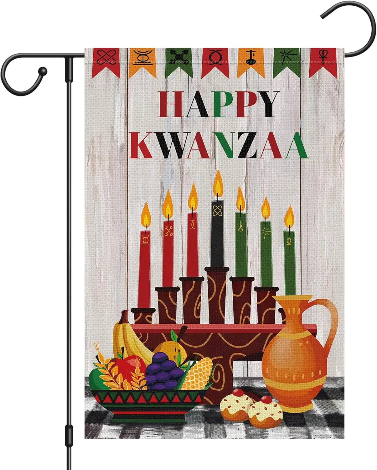 Happy Kwanzaa Garden Flag 2x18 Inch Double Sided Burlap, Kinara Candles Yard Flag Kwanzaa Greeting Garden Flags Small Yard Banne