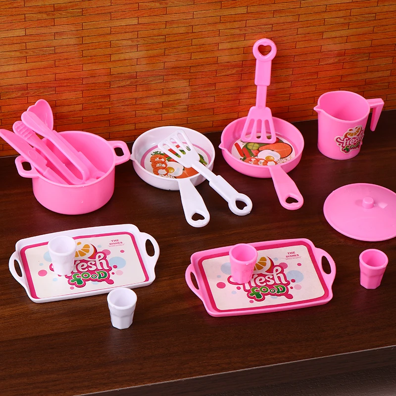 Mini utensílios de cozinha conjunto casa de bonecas simulação pote bandeja copo conjunto boneca casa cozinha decoração fingir jogar brinquedos presentes do miúdo