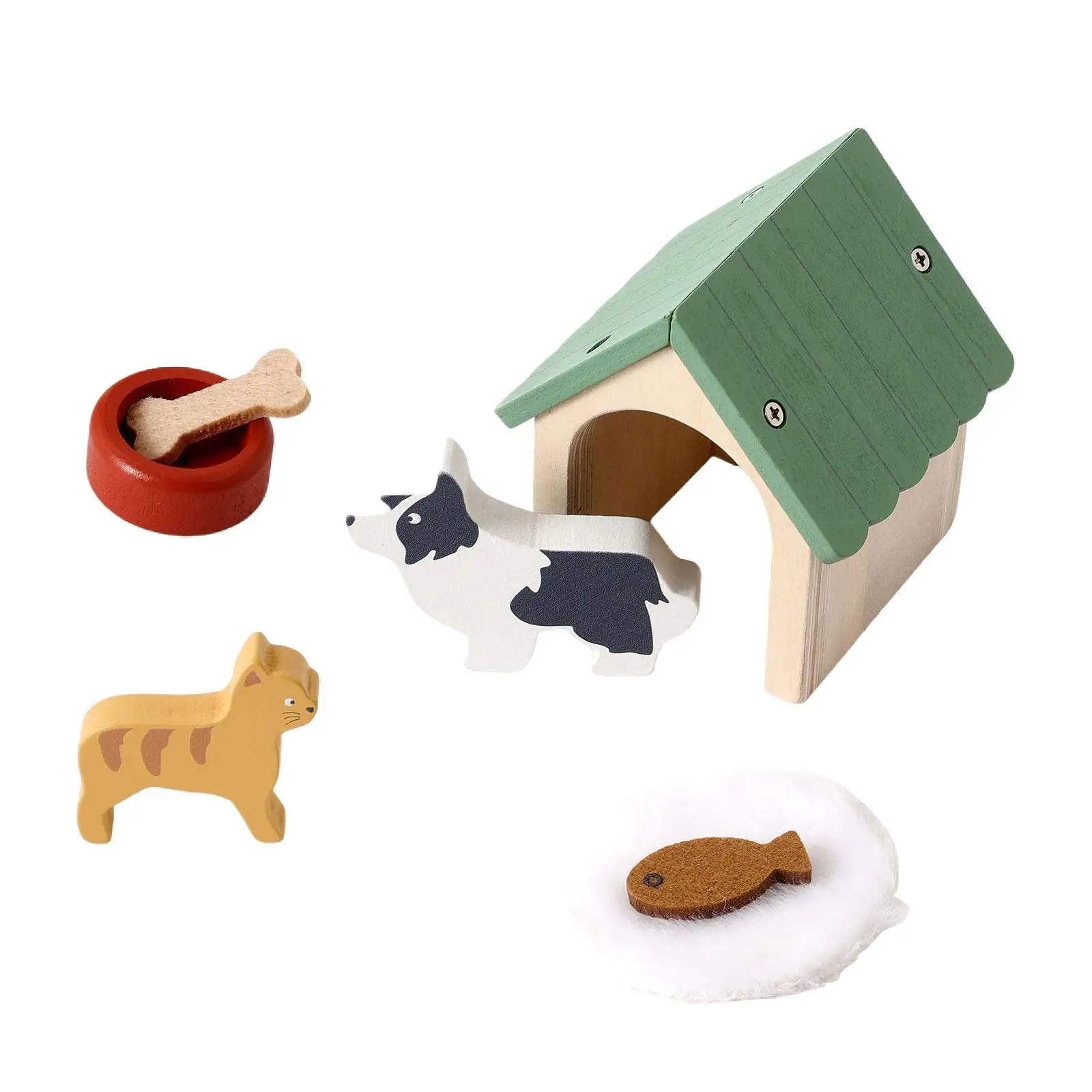 

Wooden Dollhouse Pet Accessories Doll House Furniture Play Set Pet House Model Educational Toy for Children Boys Girls