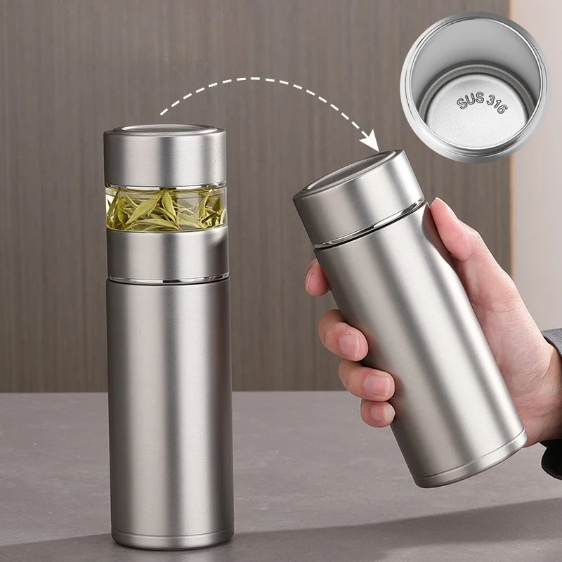 Separates Tea and Water Thermos Cup Bottle with 316 stainless Steel inner and Tritan filter SUS Tea Thermos Keep Cold Hot