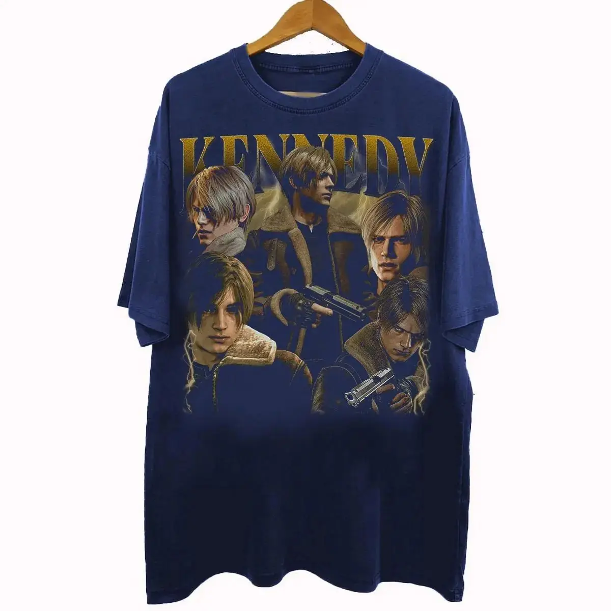 Leon S Kennedy Resident Evil Game Tops Vintage 90s Bootleg Style Leon Kennedy T-Shirt Orint Cotton Casual Loose T-Shirt Unisex