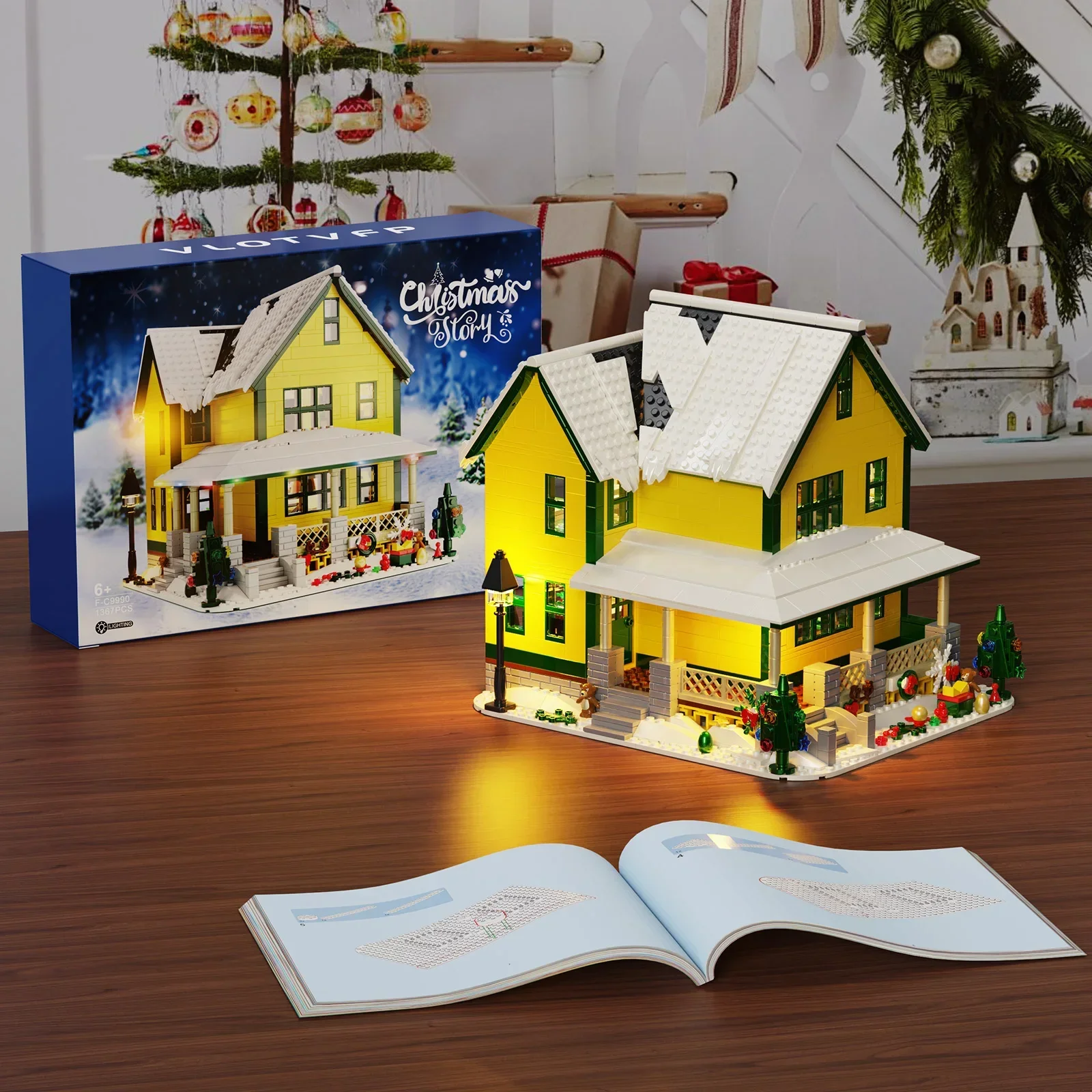 MOC Winter Village Snow House Building Model with LED Light Christmas Story House Building Blocks Set DIY Kids Puzzle Toys Gift