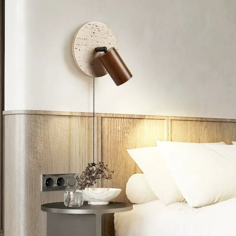 bedroom-beside-led-wall-lamp-round-stone-reading-light-rotatable-spot-lights-with-pull-switch-walnut-log-wood-color-homedecor