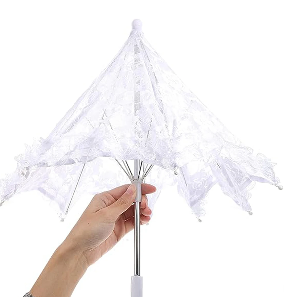 White Lace Rose Wedding Umbrella, Elegant Bridal Parasol for Photography, Mini Bridal Umbrella Shower Party Decoration image 4