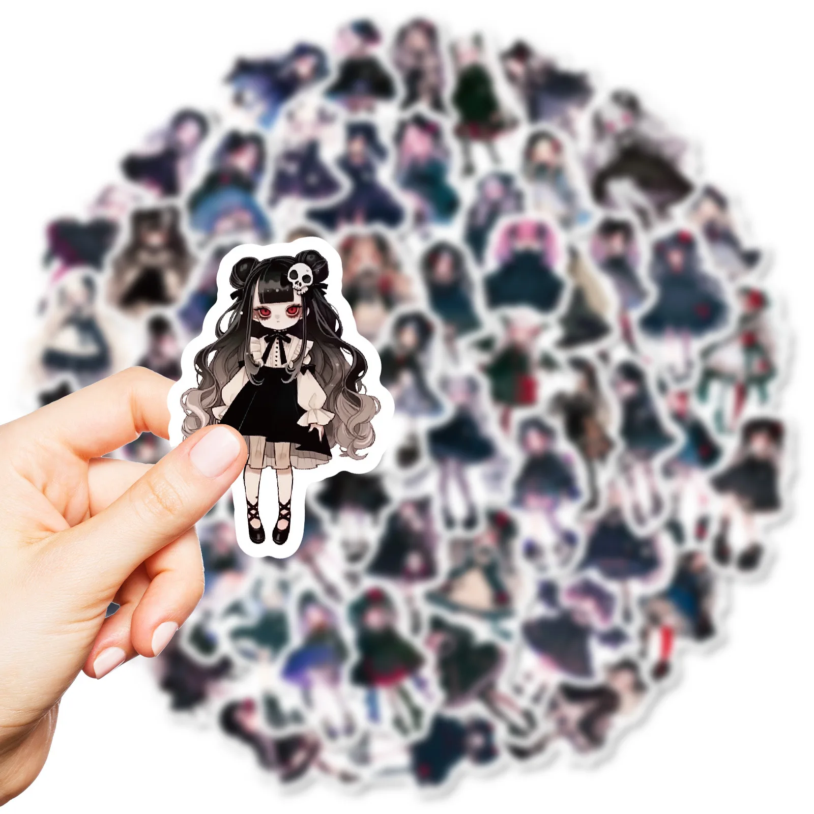 56PCS Gothic Cartoon Stickers Cute Lolita Little Girl Graffiti Decoration DIY Kids Toys Laptop Guitar Car Bike Skateboard Decals