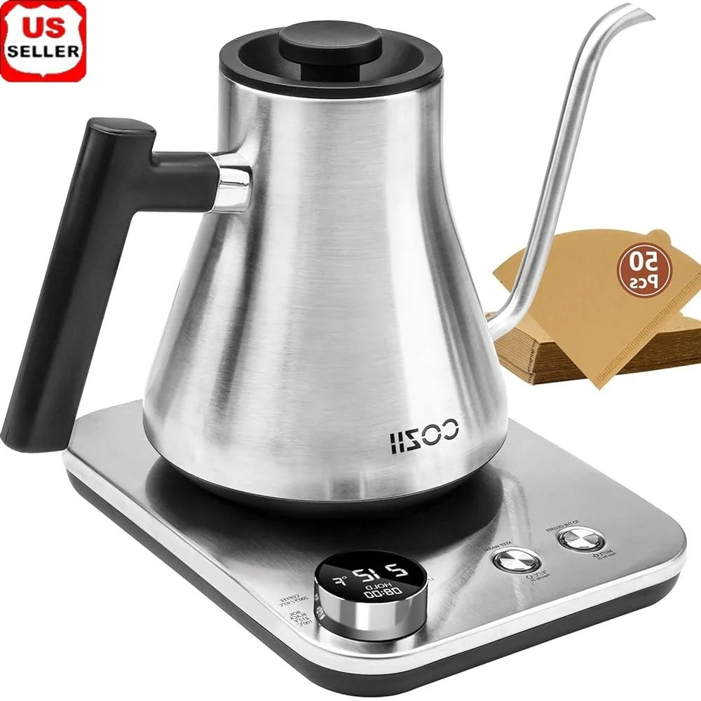 غلاية كهربائية معقوفة 1200 وات تسخين سريع 5 إعدادات مسبقة لدرجة الحرارة ±1 ℉   التحكم في درجة الحرارة، إيقاف تلقائي لمدة 24 ساعة، يشمل الدفء