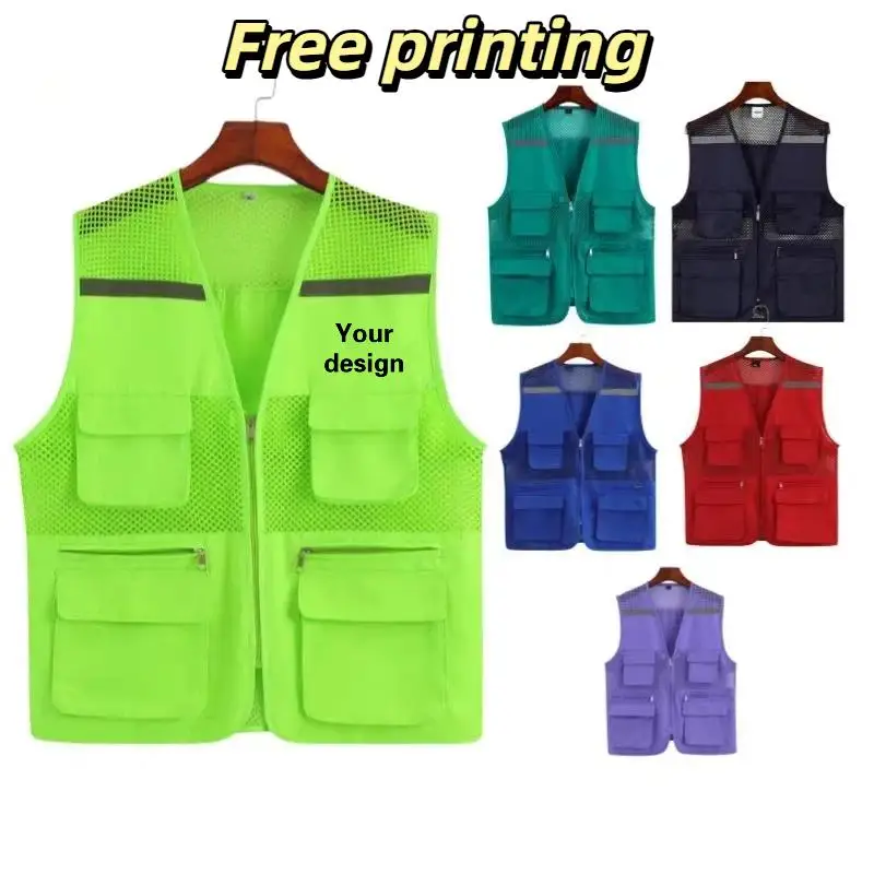 Sleeveless Workwear Vest Personalized Customization Print Logo Design DIY Multiple Pockets Workers Advertising Campaign Jacket