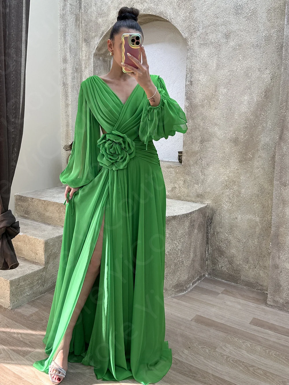 long sleeve green hoco dress Pleated Homecoming Dresses,Green Cocktail Dresses,Strappy Cocktail Dress,CD00050, US4 / Red main image 1