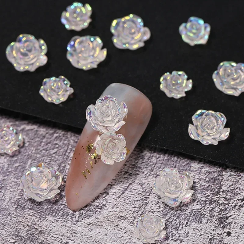 

30 шт., прозрачное украшение для ногтей с камелией, смола, Аврора, трехмерные аксессуары для ногтей с розами, украшение для ногтей