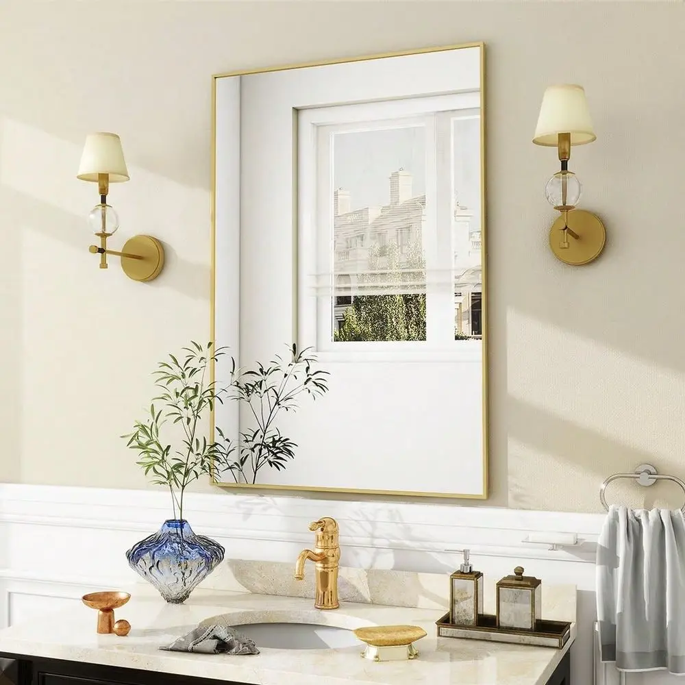 

Mirror Rectangular Bathroom Mirror With Metal Frame, Hanging Mirrors For Living Room Bedroom Bathroom Entryway, Hangs Horizonta