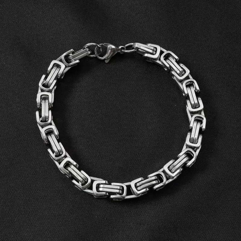 

925 Sterling Silver 6/7/8MM Byzantine Chain Men's Bracelets Simple Trendy Masculine Punk Rock Cool Biker Bracelet Gift For Him