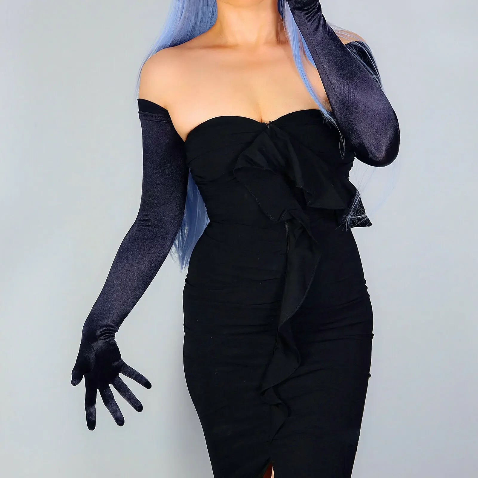 Black Long Wedding GLOVES SATIN Stretch Solid Silk Like 70cm Fashion 1920s Cosplay Costume Halloween Evening Dress Opera Glove