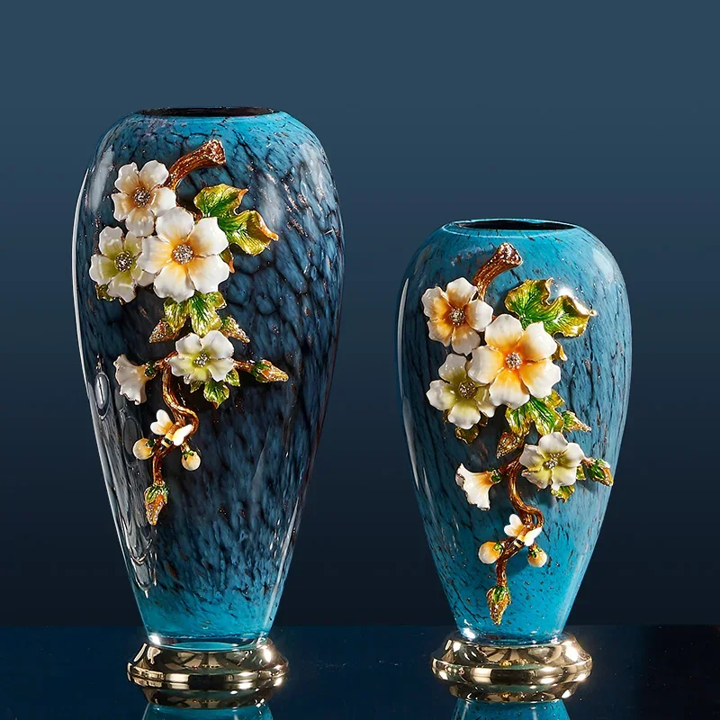 

Light Luxury High End Enamel Glass Vase Living Room Entrance Enamel Handicrafts European Home Flower Arrangement Decorations