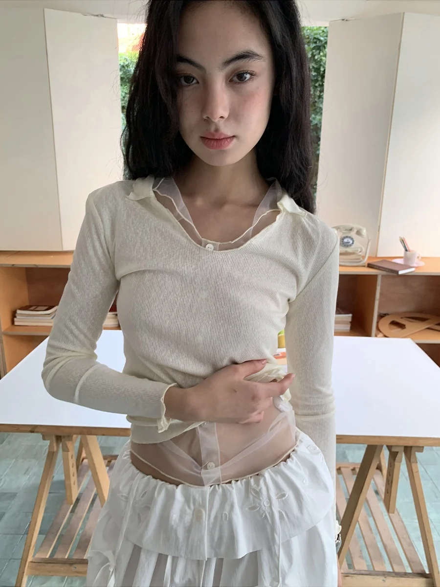 

Новинка DKZ: Весенний комплект из двух предметов – тонкая вязаная сетчатая рубашка с V-образным вырезом и длинным рукавом, повседневный наряд из волокна Rylee для женщин