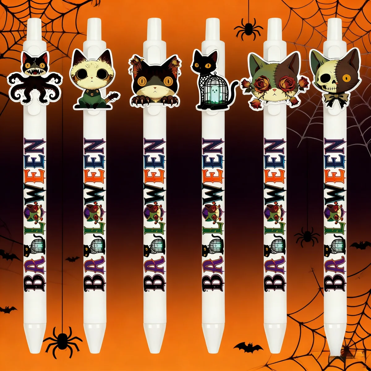 

6 pieces / 12 pieces Dark Gothic-style cat-shaped ballpoint pens, black ink 1.0 push-button writing pen, Gothic gift pen