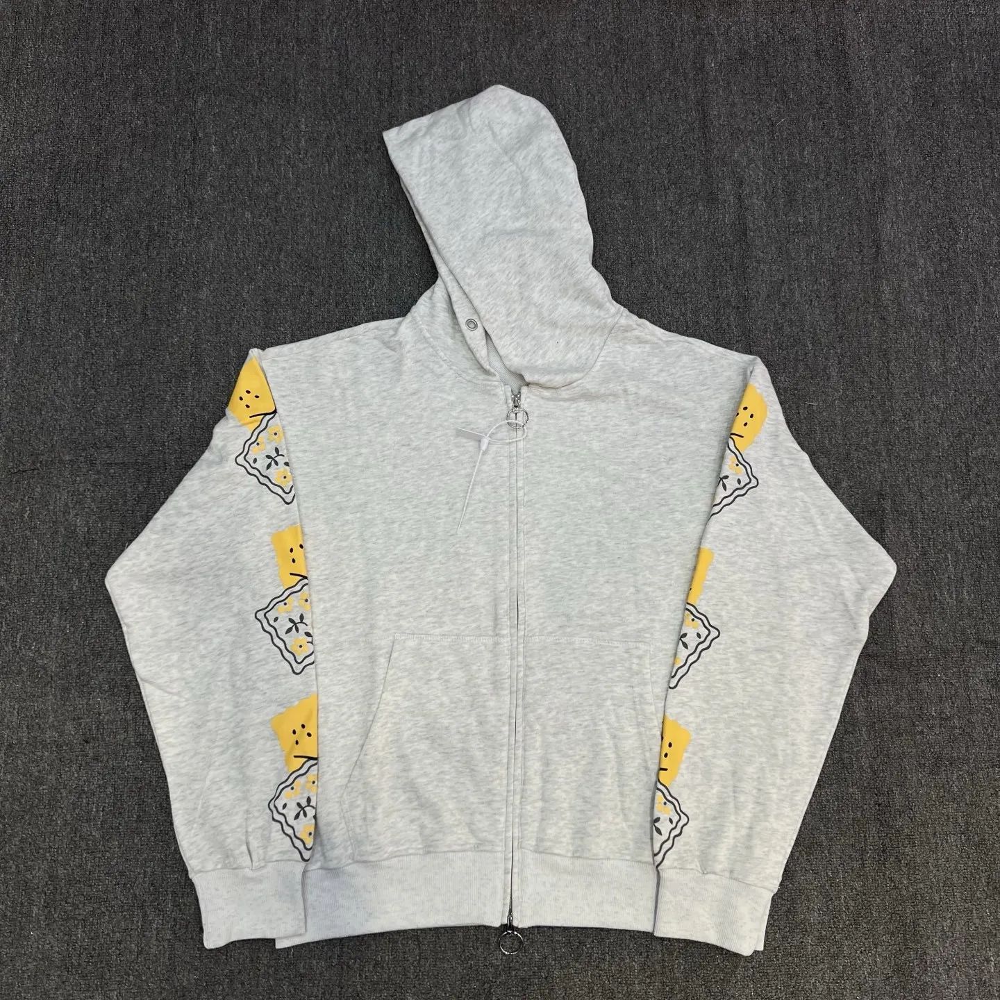 

KAP Retro Washed Cement Printed Casual Zipper Hoodie
