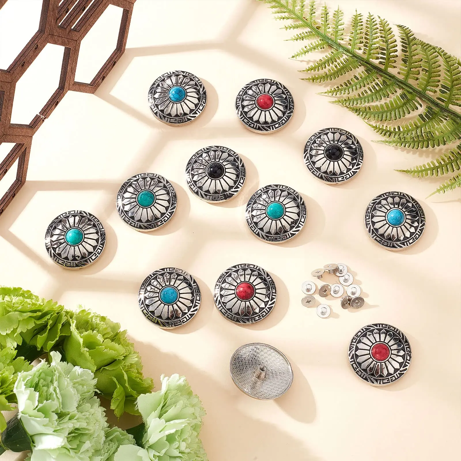 5 Set Leather Craft Decorate Conchos Button Fastener Press Stud Screwback Craft For Clothes Garment DIY Decoration Accessories