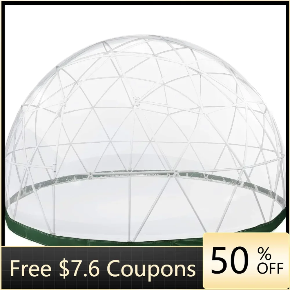 Garden Dome 12ft - Geodesic Dome with PVC Cover - Lean to Greenhouse with Door and Windows for Sunbubble, Backyard,Winter, Party