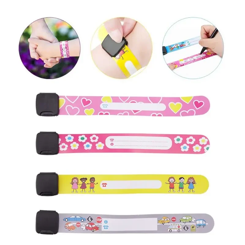 8 Pcs Kids Anti-lost Info Wrist BandChildren Reusable Outdoor Recognition Wristband Safe ID Bracelet Event Festival Parties
