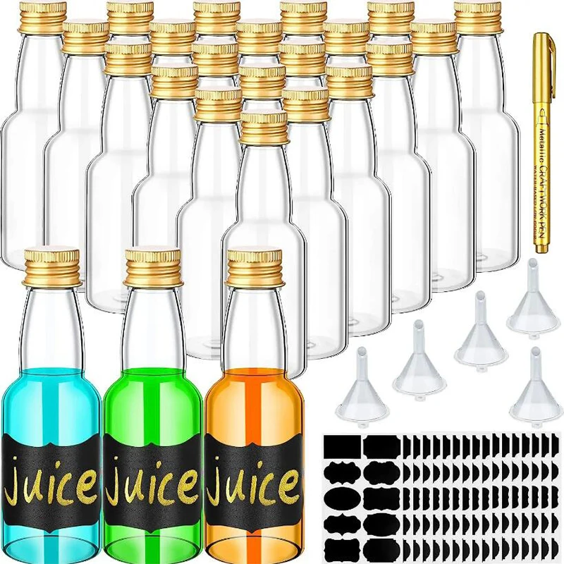 

100Packs Mini Liquor Bottles Reusable Empty Spirit Bottle Golden Screw Caps 1.8oz Mini Plastic Wine Bottles Liquid Labels