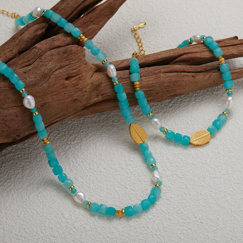

Best seller in europe and americaS925Pure Silver Natural Amazonite Pearl Gemstone Handmade Beaded Necklace for Women with High-e