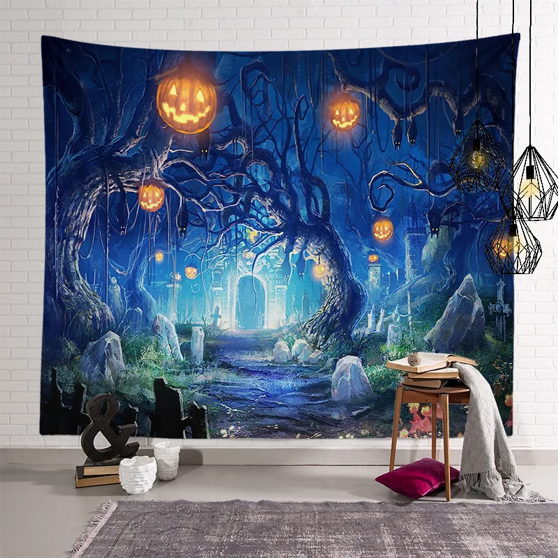 Halloween Decoration Atmosphere Terrifying Pumpkin Print Pattern Tapestry Home Living Room Bedroom Wall  