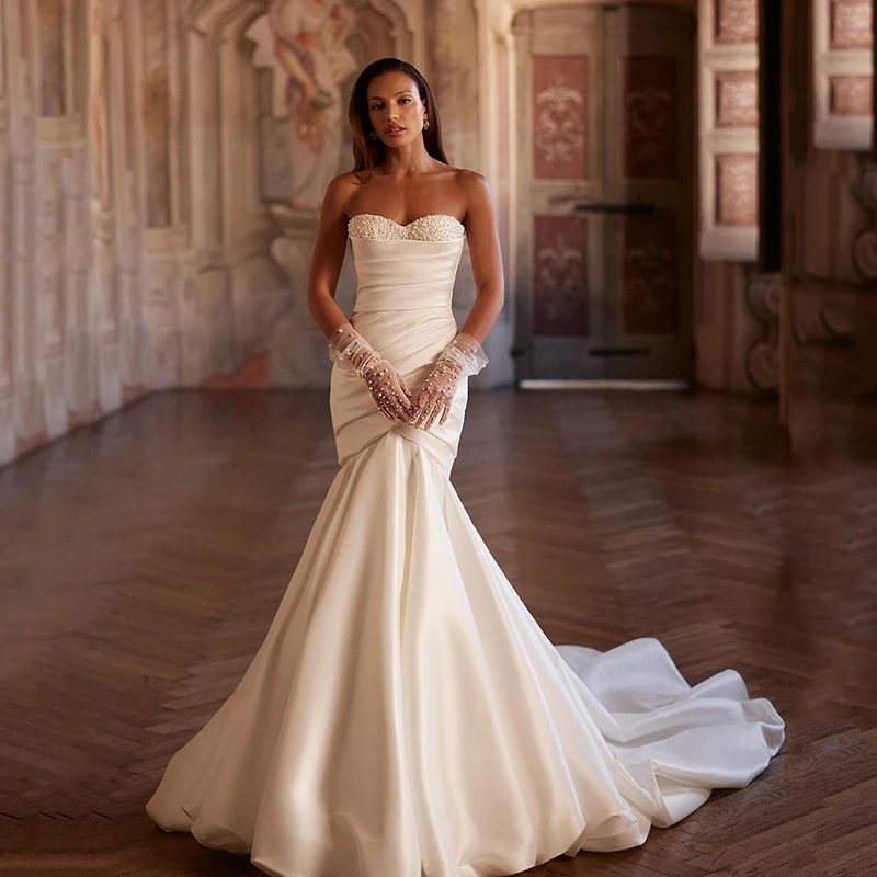 

Свадебное платье-русалка Eightree 2026 с вырезом «сердечко», шлейфом и жемчугом, длинное, для женщин, на заказ