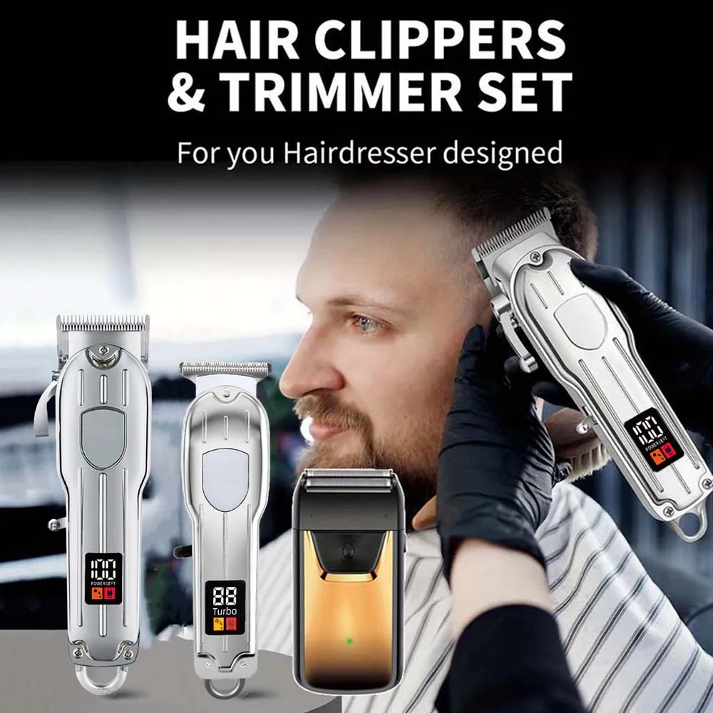 مجموعة ماكينة قص الشعر للرجال، ماكينة قص الشعر اللاسلكية، ماكينة تشذيب اللحية للرجال، هدية العيد له