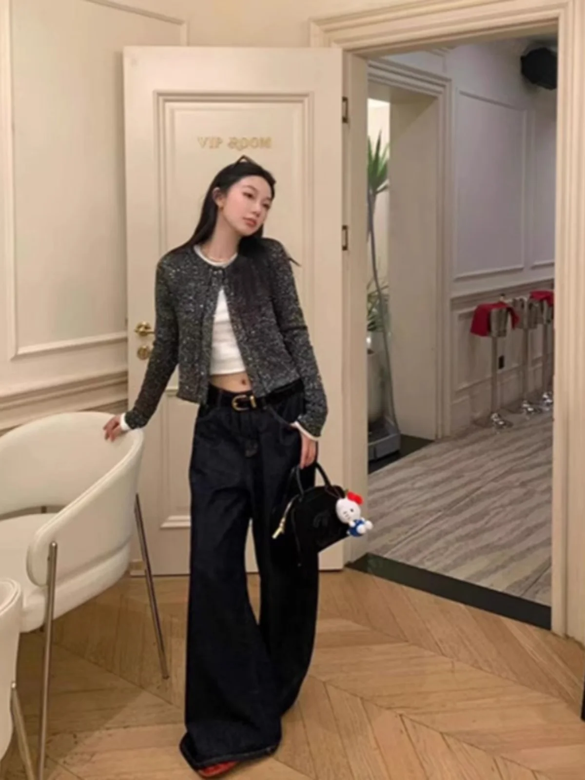 

Ele Long Sve вязаный открытый кардиган женский осенне-зимний корейский Sle американская ленивая верхняя одежда Top Faion Sensation