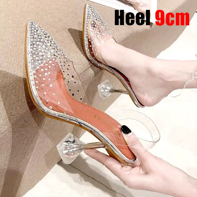 Summer 2024 brand new rhinestone women's pointed toe, crystal high heels sequins metal decorative fashion women's sandals