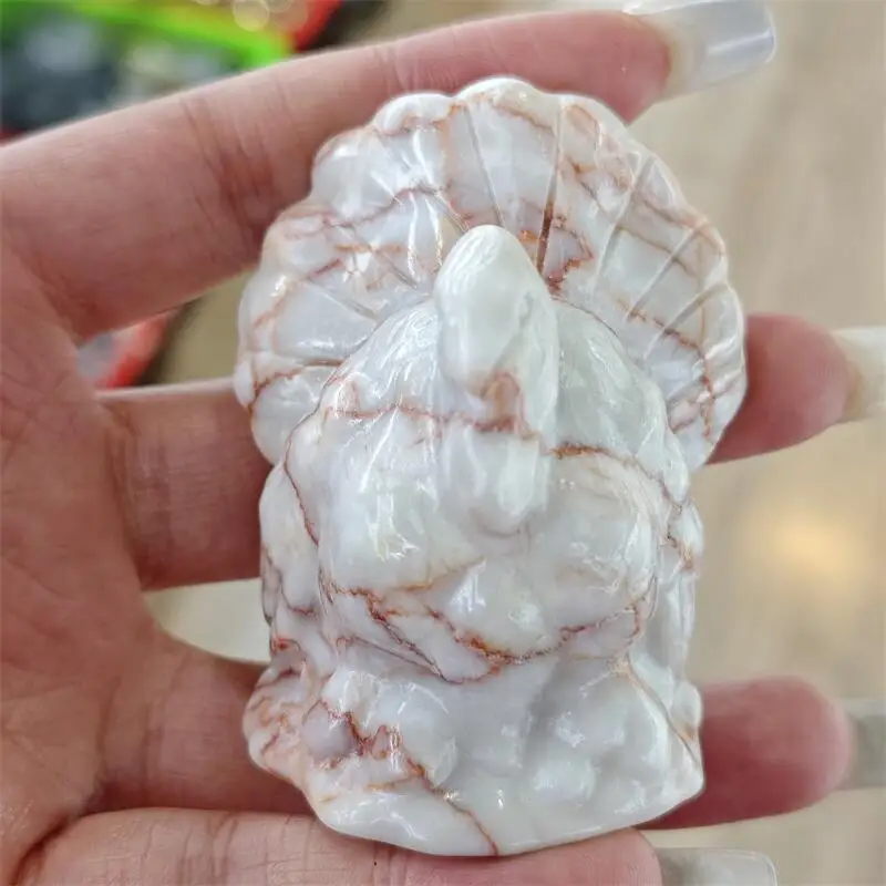 Natural Red Network Stone Turkey Carving Crystal Love Healing Fengshui Gemstones HomeDecoration Holiday Gift 1PCS