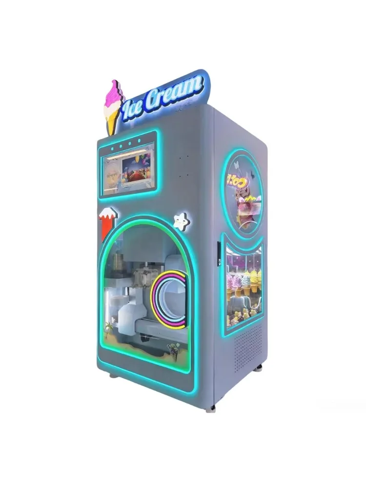 Ice Cream Vending Machine Triple Flavor Nozzle Low Noise Compressor Raw Material Alarm Factory  Canteen Self Service Dispenser