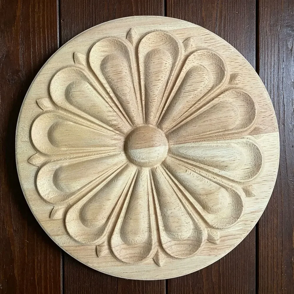 4.5-40cm Unpainted Wood Carved Corner Onlay Applique Frame Wall Door Round Natural Woodcarving Furniture Figurines Woode Decor