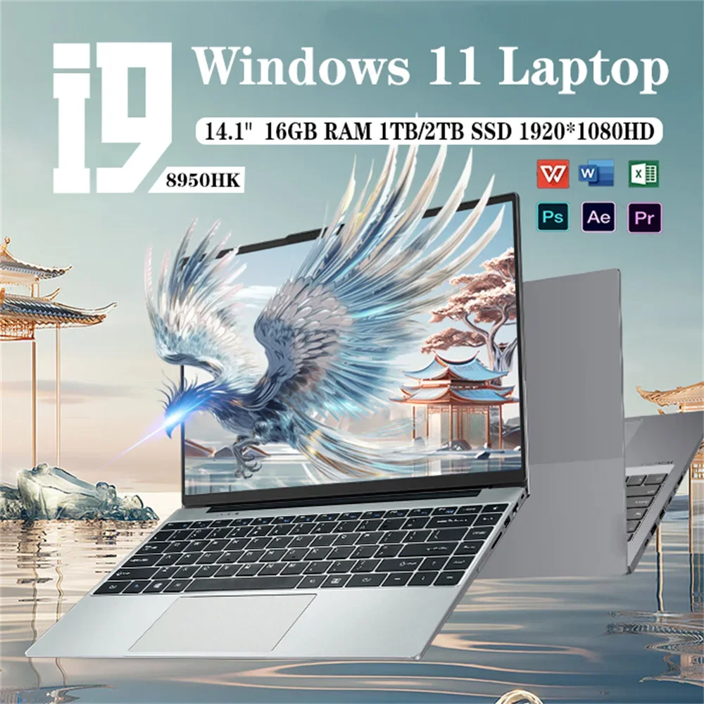 14,1 Zoll tragbarer i9 Windows 11 Pro Laptop-Computer Intel Core i9 8950hk HD-Bildschirm 16 GB RAM 1 TB 2 TB SSD Gaming-Laptops PC-Gamer