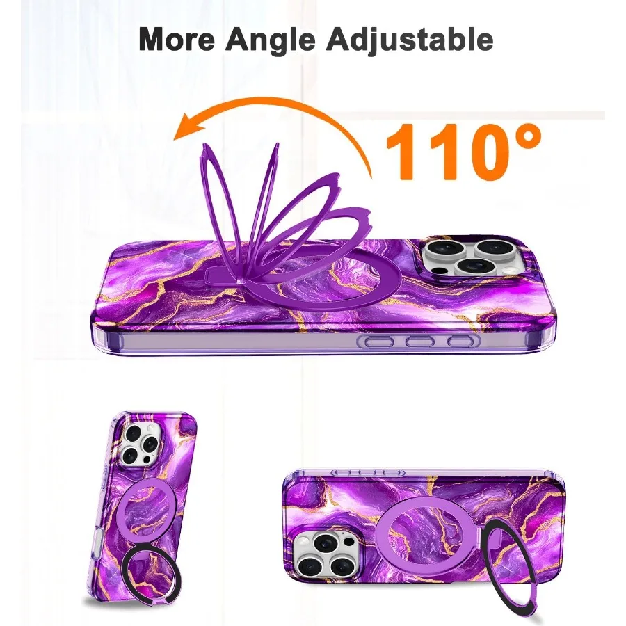 حافظة لام كيس لهاتف آيفون 16 برو ماكس مع حامل حلقي مغناطيسي غير مرئي [متوافق مع MagSafe] لكامل الجسم ونحيف للنساء والرجال