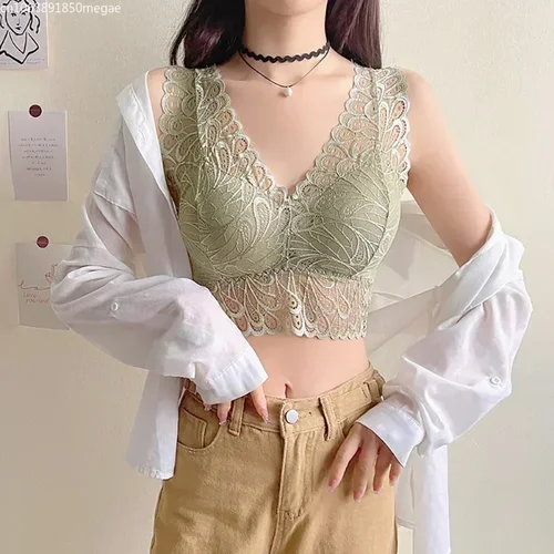 Imagen 2 del producto Sujetadores sexis de encaje para mujer, Bralette con relleno, sujetador de realce para mujer, ropa interior de una pieza sin costuras de Color sólido, soutien gorge para mujer