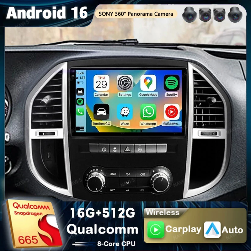 Android 16 Qualcomm For Mercedes Benz Vito 3 W447 2014 - 2020 Carplay GPS Navigation Multimedia Video Car Radio Stereo Head Unit