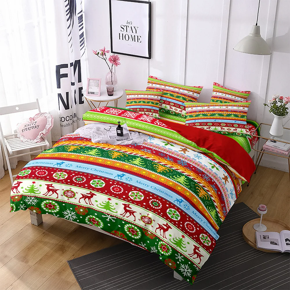 Pink Bedding Set Merry Christmas Duvet Cover Set for New Year Home Girls Bedroom Decor Soft Cozy Machine Washable Christmas Gift